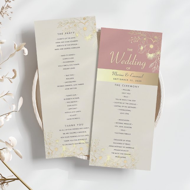 Staubige Rosen-Gold-Blumenhochzeit Programm (Von Creator hochgeladen)
