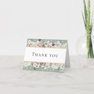 Staubige Rosen-Gold-Sage-Grün-Vintage-Hochzeits-Fa Dankeskarte