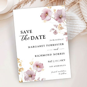 Staubige Rosen-Gold-Wildblumen-Hochzeit - Termin v Einladung