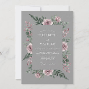 Staubige Rosen-Grau-Botanische Hochzeit Einladung