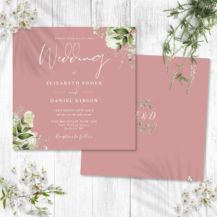Staubige Rosen Grünpflanzen Blumen Monogramm Quadr Einladung