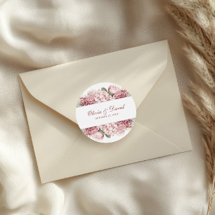 Staubige Rosen-Hortensien-Hochzeits-Rundsticker Runder Aufkleber