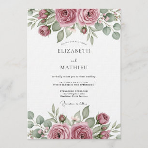 Staubige Rosen-Künstlerische Blüten-Hochzeit Einladung