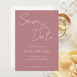 Staubige Rosen-Monochrom-Hochzeit im einfachen Sti Save The Date