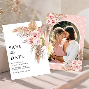 Staubige Rosen-Pampasgras-Foto-Hochzeit Save The Date