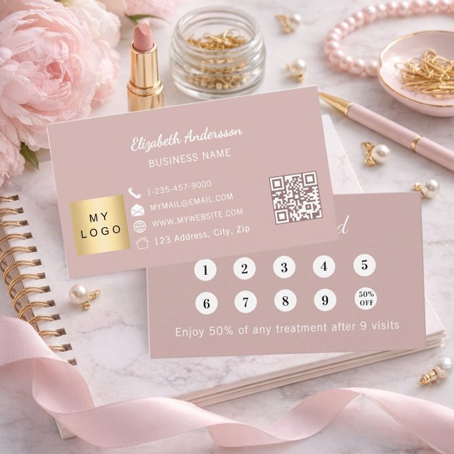 Staubige Rosen-Pink QR-Code Geschäft-Logo Treuekarte (Von Creator hochgeladen)