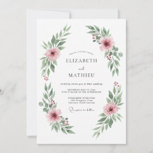 Staubige Rosen Romantische Wasserfarben-Hochzeit Einladung