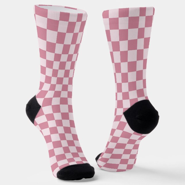 Staubige Rosen-Schachbrettmuster Socken (Gewinkelt)