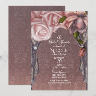 Staubige Rosen-Schminken-Rosa Rosen Vintage-Braut- Einladung