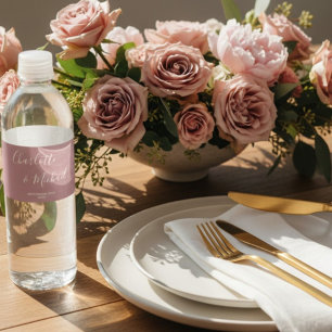 Staubige Rosen Schrift Minimalistische Hochzeit Wasserflaschenetikett
