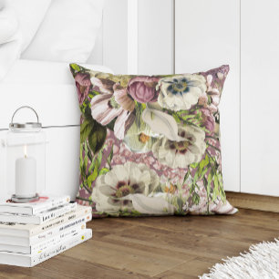 Staubige Rosen-, Smaragdgrün- und Weißgrau-Blumen Kissen