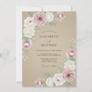 Staubige Rosen-Taupe-Blumenhochzeit Einladung
