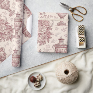 Staubige Rosen Vasen Floral Französisch Geschenkpapier