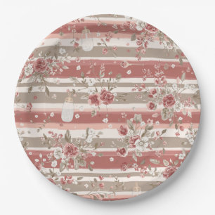 Staubige Rosen-Vintage-Blumen Baby Mädchen Pappteller
