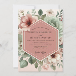 Staubige Rosen Vintage-Blüten-Hochzeit Einladung