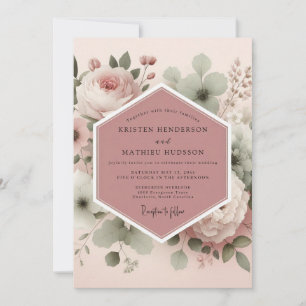 Staubige Rosen Vintage-Blüten-Hochzeit Einladung
