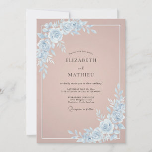 Staubige Rosenblaue Romantische Hochzeit Einladung
