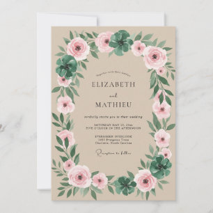 Staubige Rosenblumen-Girlande Hochzeit Einladung