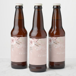Staubige Rosenblüten Aquarell Rotwein Hochzeit Ver Bierflaschenetikett