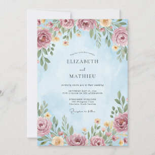 Staubige Rosenblüten Botanische Hochzeit Einladung