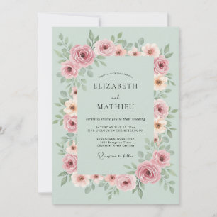 Staubige Rosenblüten Botanische Hochzeit Einladung
