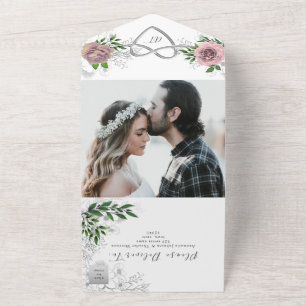Staubige Rosenblüten Grüne Hochzeit Alles in Einem All In One Einladung