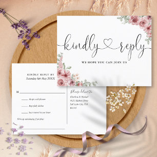 Staubige Rosenblüten Herz Schrift Songwunsch RSVP Einladungspostkarte