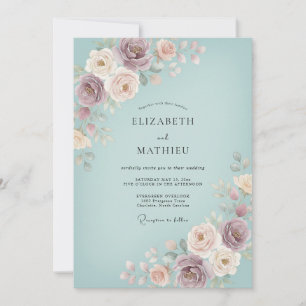 Staubige Rosenblüten Hochzeit Einladung