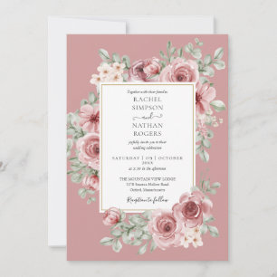 Staubige Rosenblüten Hochzeit QR-Code Einladung