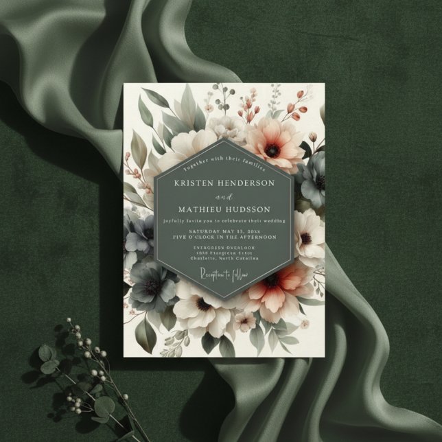 Staubige Rosenblüten Romantische Hochzeit Einladung (Von Creator hochgeladen)