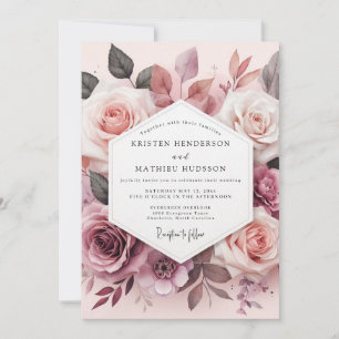 Staubige Rosenblüten-Romanze-Hochzeit Einladung