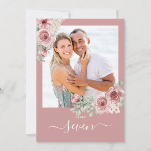 Staubige Rosenblüten-Rosen Foto-Tischnummer Einladung