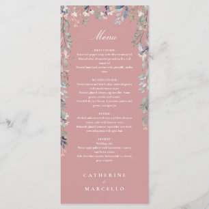 Staubige Rosenblüten-Wildblumen-Hochzeitsdinner Menükarte