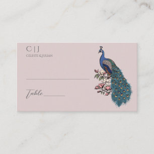 Staubige Rosenhandzeichnung Pfau Hochzeit Platzkarte