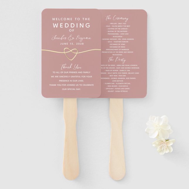 Staubige Rosenhochzeitsprogramm Fächer (Vorne und Hinten)