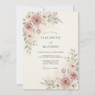 Staubige Rosenmalerei-Blütenhochzeit Einladung