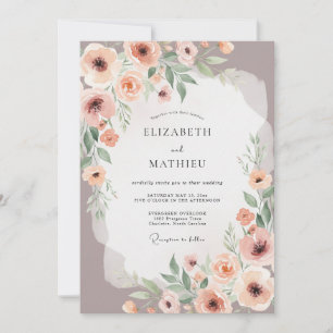 Staubige Rosenmalerei Florale Hochzeit Einladung