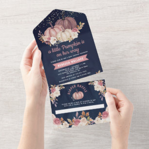 Staubige Rosenrote Blüten Navy Kürbis Babyparty All In One Einladung