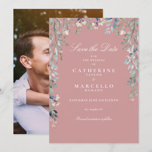 Staubige Rosenrote Wildblumen Florale Foto-Hochzei Save The Date