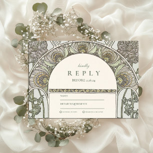 Staubige Salbei Art Nouveau Hochzeit RSVP Karte