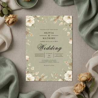 Staubige Salbei Botanische Romantische Hochzeit Einladung