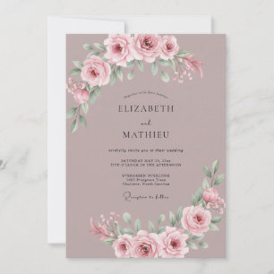 Staubige Soft Mauve Pfingstrosen-Hochzeit Einladung