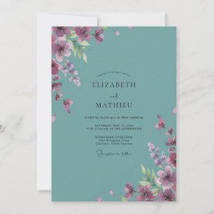 Staubige Teal-Pflaume Gemalte Hochzeit Einladung