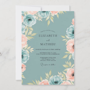 Staubige Teal Überirdische Pfingstrose Hochzeit Einladung
