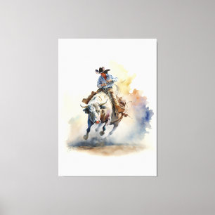 Staubige Western-Wasserfarbe “Rodeo Bull Rider” Leinwanddruck