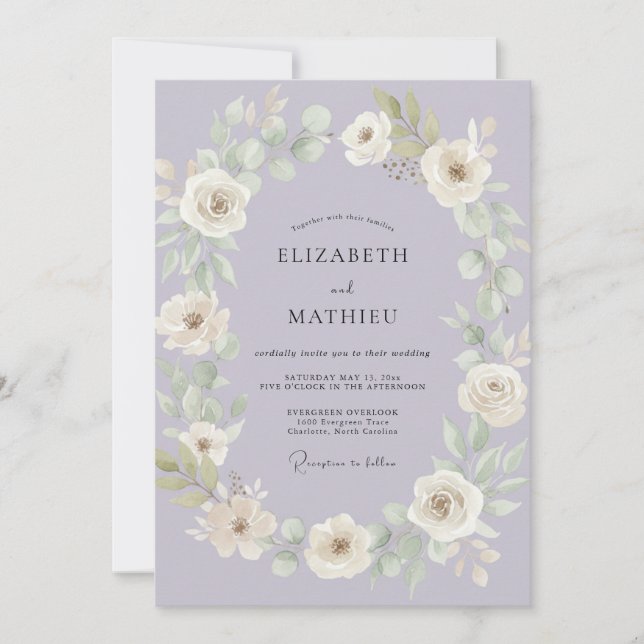 Staubiger Amethyst-Kranz Hochzeit Einladung (Vorderseite)