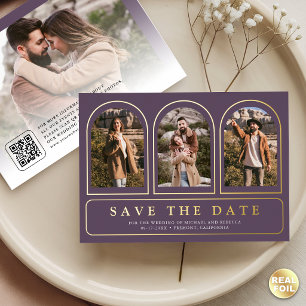 Staubiger lila Foto-QR-Code-Hochzeit Termin vormer Folieneinladung