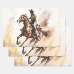 Staubiger Western-Aquarell-Cowboy reitet Mustang Geschenkpapier Set