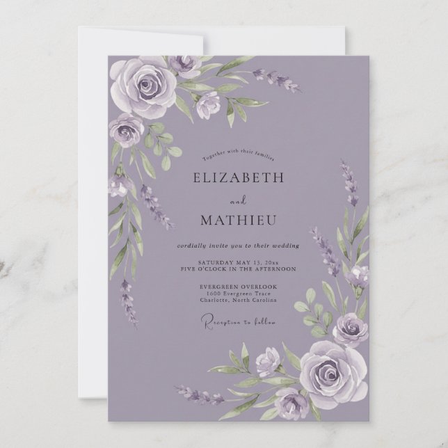 Staubiges Amethyst-Blatt-Hochzeit Einladung (Vorderseite)