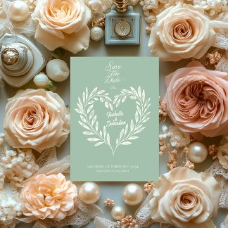 Staubiges Blau & Elfenbein Herz Save-the-Date Hoch Einladung